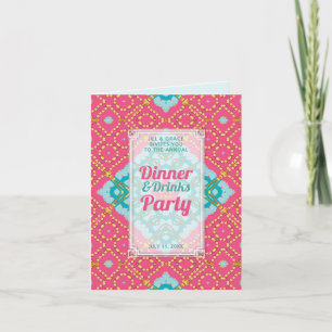 Rosa Türkis Gold Boho Chic Abendessen Getränke Par Einladung