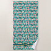 Rosa Türkis Gold Muster Elegant Personalisiert Strandtuch (Vorderseite)