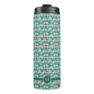 Rosa Türkis Gold Muster Elegant Personalisiert Thermosbecher