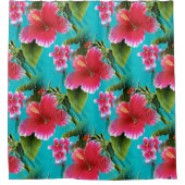 Rosa Türkis-hawaiisches Hibiskus-Blumen-Muster Duschvorhang (Vorderseite)