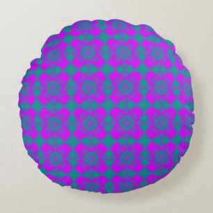 Rosa Türkis Lila Karo Argyle-Muster Rundes Kissen