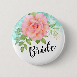 Rosa Türkis Ombre Wasserfarben Rose Braun Button