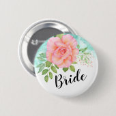 Rosa Türkis Ombre Wasserfarben Rose Braun Button (Vorne & Hinten)