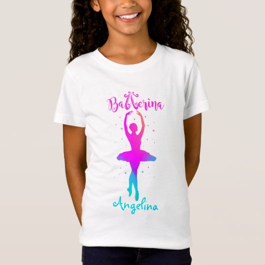 Rosa Türkis Personalisiert Ballerina T - Shirt (Vorderseite)
