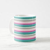 Rosa Türkis und Grau gestreift Kaffeetasse (Vorderseite Links)
