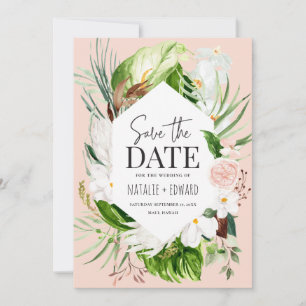 Rosa, Türkis und Orchidee tropische Blüten Save The Date