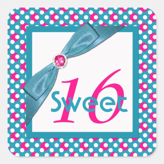 Rosa, Türkis und Weiß Sweet 16 Square Sticker (Vorderseite)