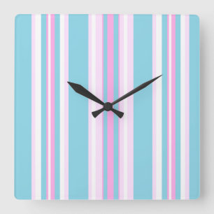 Rosa, Türkis, Weiße Deckchair-Streifen Wanduhr