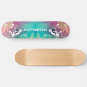 Rosa Türkisblau-Wolf-Monogramm Skateboard (Horizontal)