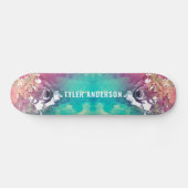 Rosa Türkisblau-Wolf-Monogramm Skateboard (Horizontal)
