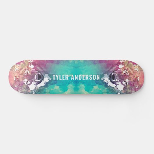 Rosa Türkisblau-Wolf-Monogramm Skateboard (Horizontal)