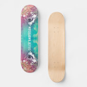 Rosa Türkisblau-Wolf-Monogramm Skateboard (Vorderseite)