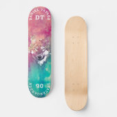 Rosa Türkisfarben Künstlerische Monogramm Wolf Skateboard (Vorderseite)