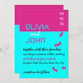 Rosa türkisfarbene Hochzeit Einladung (Vorne/Hinten)