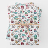 Rosa türkisfarbene Niedliche Cupcake-Muster Geschenkpapier Set (Beispiel)