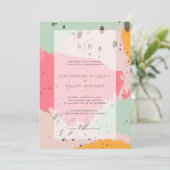Rosa türkisfarbene Pinselstriche Einladung (Stehend Vorderseite)
