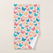 Rosa, türkisfarbene Schmetterlingsmuster Badhandtuch Set (Handtuch)