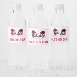 Rosa Turnschuh-Babyparty-Wasser-Flaschen-Aufkleber Wasserflaschenetikett