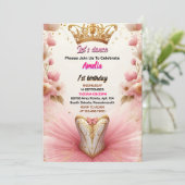 Rosa Tutu chic girls Ballerina 1. Geburtstag Einladung (Stehend Vorderseite)