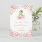 Rosa Tutu Dinosaurier Tea-Rex Party Mädchen Geburt Einladung (Stehend Vorderseite)