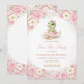 Rosa Tutu Dinosaurier Tea-Rex Party Mädchen Geburt Einladung (Vorne/Hinten)
