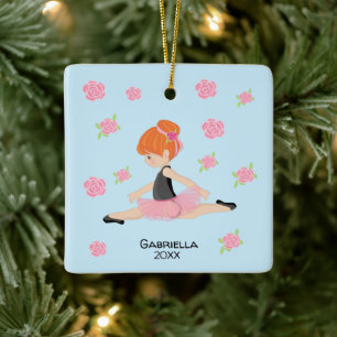 Rosa Tutu Roter Haar Ballerina Weihnachten Keramikornament