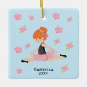 Rosa Tutu Roter Haar Ballerina Weihnachten Keramikornament (Vorderseite)