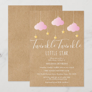 Rosa Twinkle Twinkle Baby Shower Rustikales Kraftp Einladung