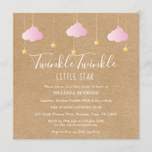 Rosa Twinkle Twinkle Little Star Baby Shower Boho Einladung