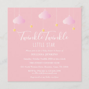 Rosa Twinkle Twinkle Little Star Baby Shower Einladung
