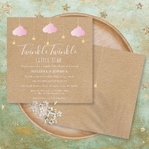 Rosa Twinkle Twinkle Little Star Baby Shower Einladung