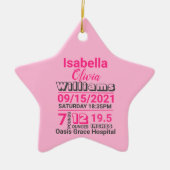 Rosa Typografie Familienname Babygeburtsstatistike Keramik Ornament (Vorne)