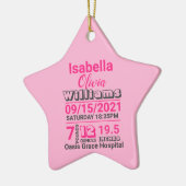 Rosa Typografie Familienname Babygeburtsstatistike Keramik Ornament (Links)