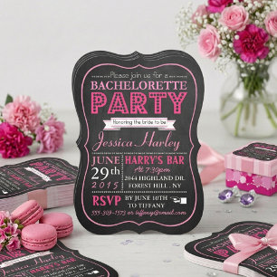 Rosa Typografie Kreidetafel Junggesellinnenabschie Einladung