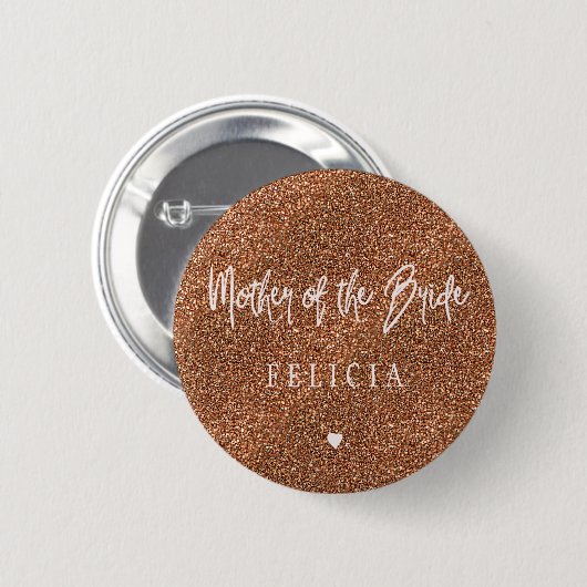Rosa Typografie Kupfer Glitzer Mutter der Braut Button (Vorne & Hinten)