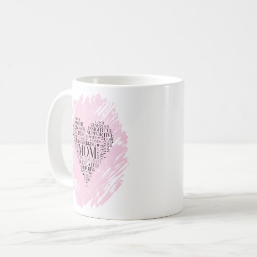 Rosa Typografie Mama Herz Kaffeetasse (Vorderseite Links)