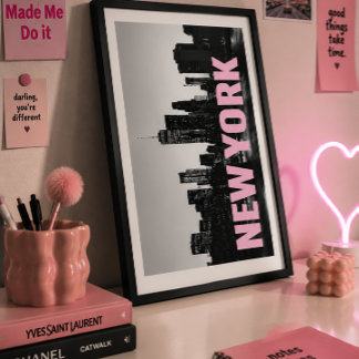 Rosa Typografie NYC-Wandkunst Minimalistische Stad Poster