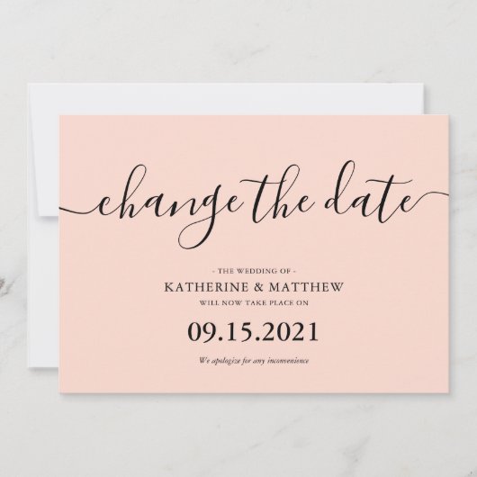 Rosa Typografie verändern das Datum Hochzeit Save The Date (Vorderseite)