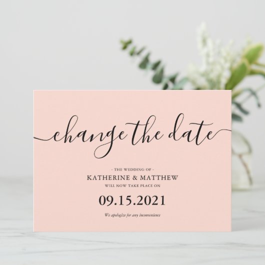 Rosa Typografie verändern das Datum Hochzeit Save The Date (Stehend Vorderseite)
