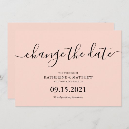 Rosa Typografie verändern das Datum Hochzeit Save The Date (Vorne/Hinten)