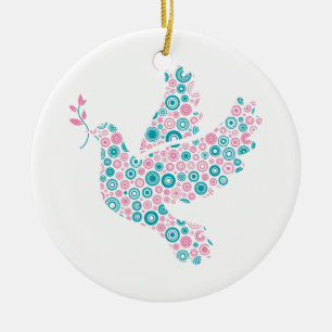 Rosa u. aquamarine DOVE/RIBBON Verzierung Keramik Ornament