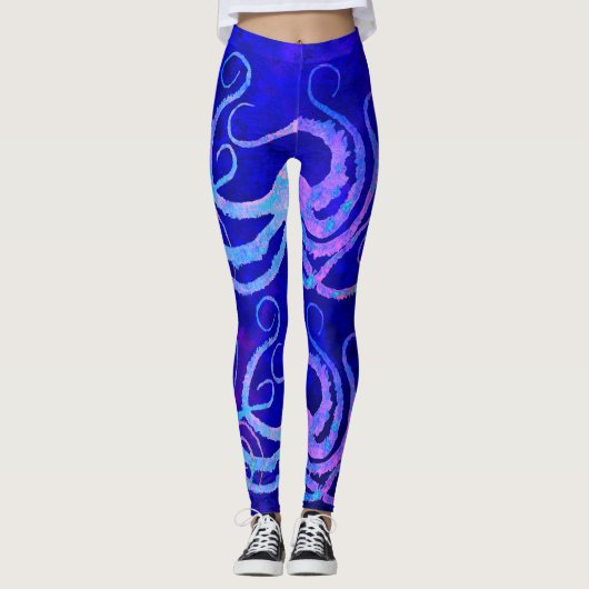 Rosa u. blaue Kraken-Tentakeln auf Blau - Leggings (Vorderseite)