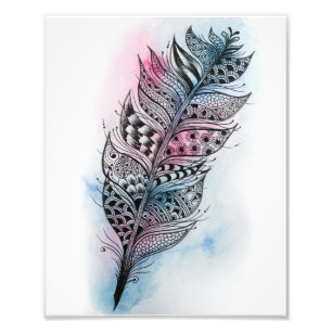 Rosa u. blauer Feder-Druck (8" x 10") Fotodruck