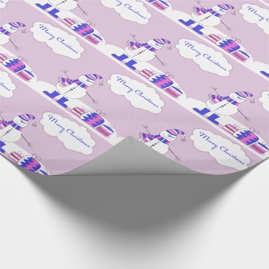Rosa u. blauer frohe Weihnacht-Schneemann mit Geschenkpapier (Ecke)