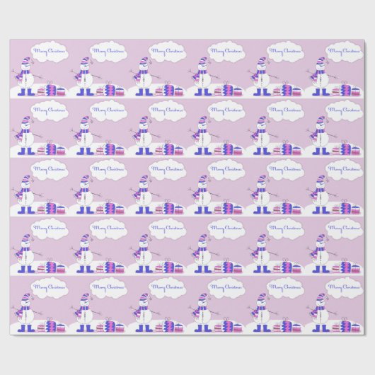 Rosa u. blauer frohe Weihnacht-Schneemann mit Geschenkpapier (Flach)