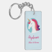Rosa u. blauer magischer Unicorn - personalisiert Schlüsselanhänger (Vorderseite links)