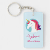 Rosa u. blauer magischer Unicorn - personalisiert Schlüsselanhänger (Vorderseite)