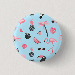Rosa u. blauer Sommer-tropisches Muster Button