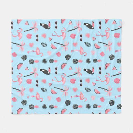Rosa u. blauer Sommer-tropisches Muster Fleecedecke (Vorderseite (Horizontal))