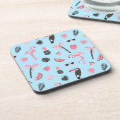 Rosa u. blauer Sommer-tropisches Muster Getränkeuntersetzer (Linke Seite)